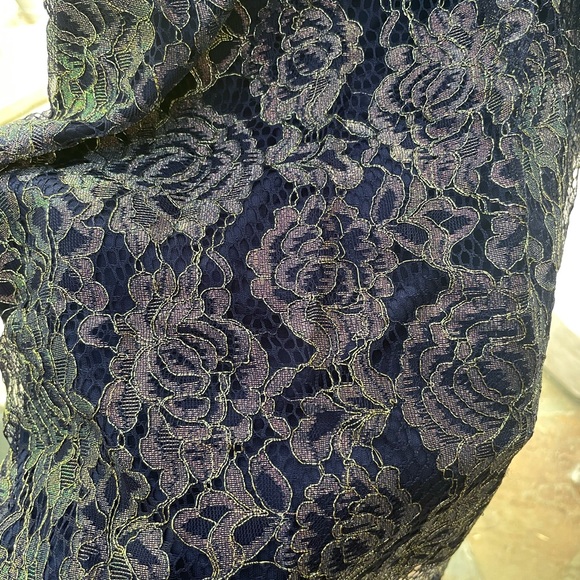 Navy Blue Mini Dress with Navy/Gold Lace Overlay - Picture 6 of 10